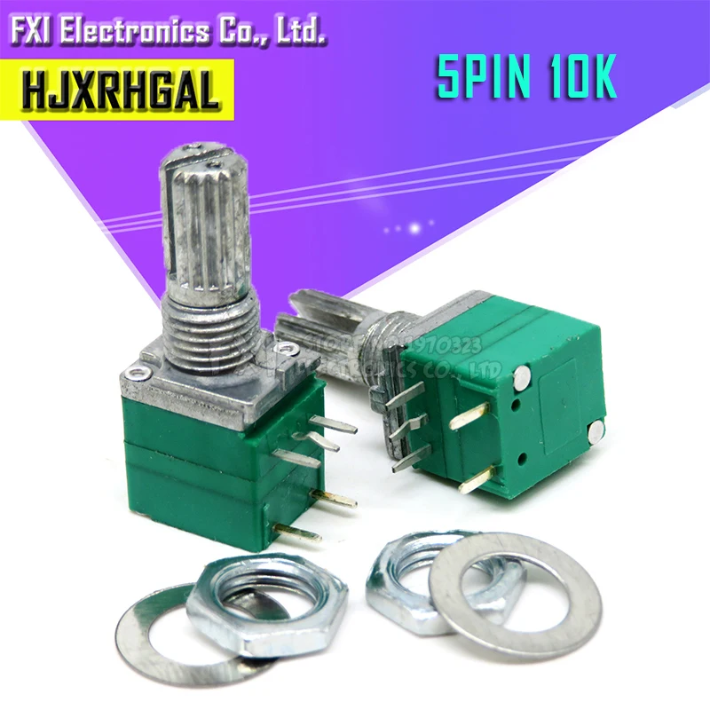 5pcs RV097NS 10K single linked potentiometer B10K with a switch audio 5pin shaft 15mm  amplifier sealing potentiometer