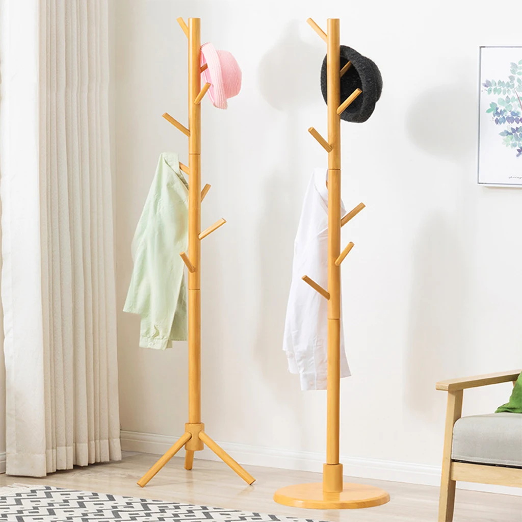 Cabide de madeira com árvore em forma, 8-Hook, cabide, quarto simples armazenamento, Home Storage Organizer, Floor Hanger