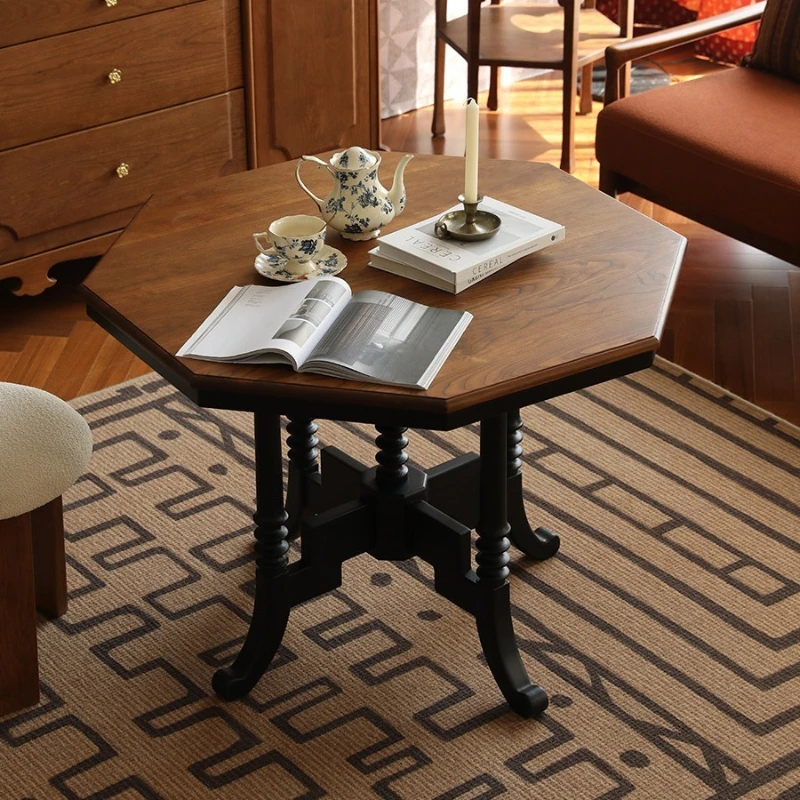 

Retro style solid wood dining table cream black round table household cherry wood dining table