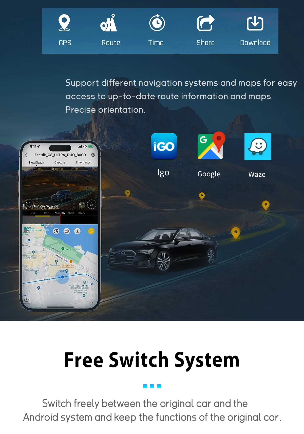 1920*720 Wireless Carplay Android 13 Car Radio For Audi A4 B8 A5 2009-2017 Screen GPS Navigation Multimedia Stereo Head Unit