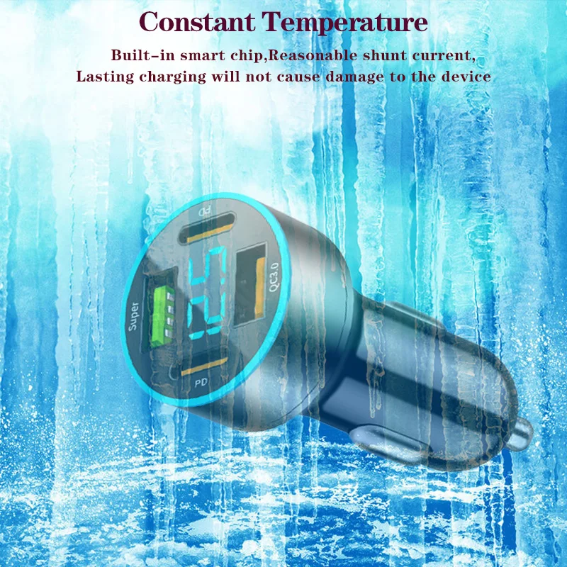 66W 4Port USB Digital Real-time Voltage car charger QC3.0 car Super Fast charger for Phones Car cigarette lighter adapter