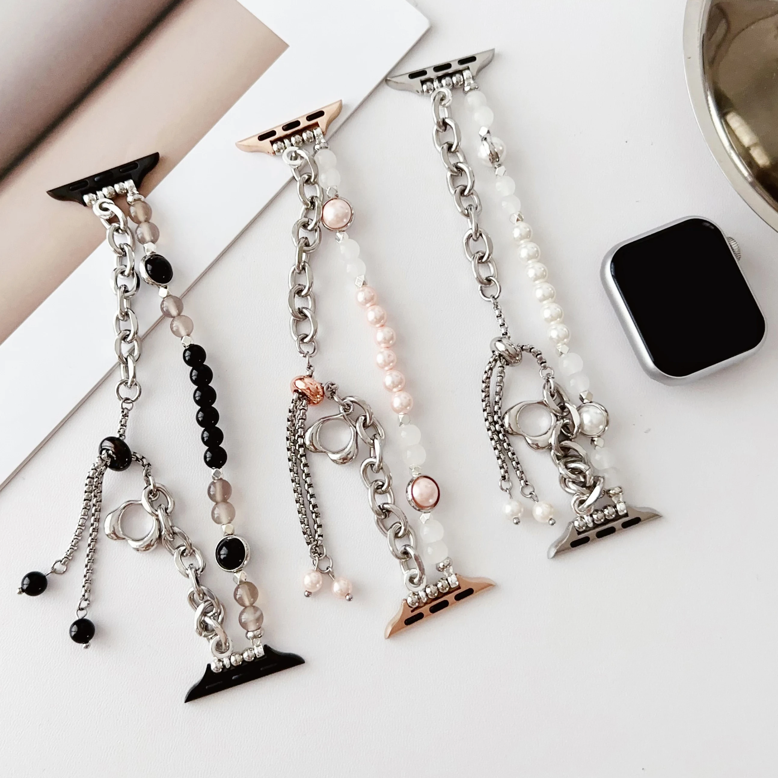 Agate bead bracelet strap for Apple Watch S10 42mm strap 46mm 45mm 44mm 41mm 40mm 38mm elegant women\'s wristband  for iWatch 987