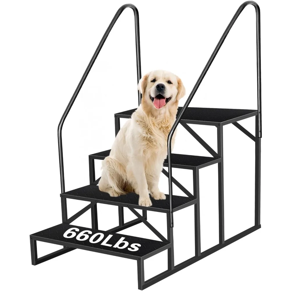 

rv steps with handrails, 4 step rv stairs 660 lbs load capacity, step ladder with anti-slip panel, mobile home stairs for travel