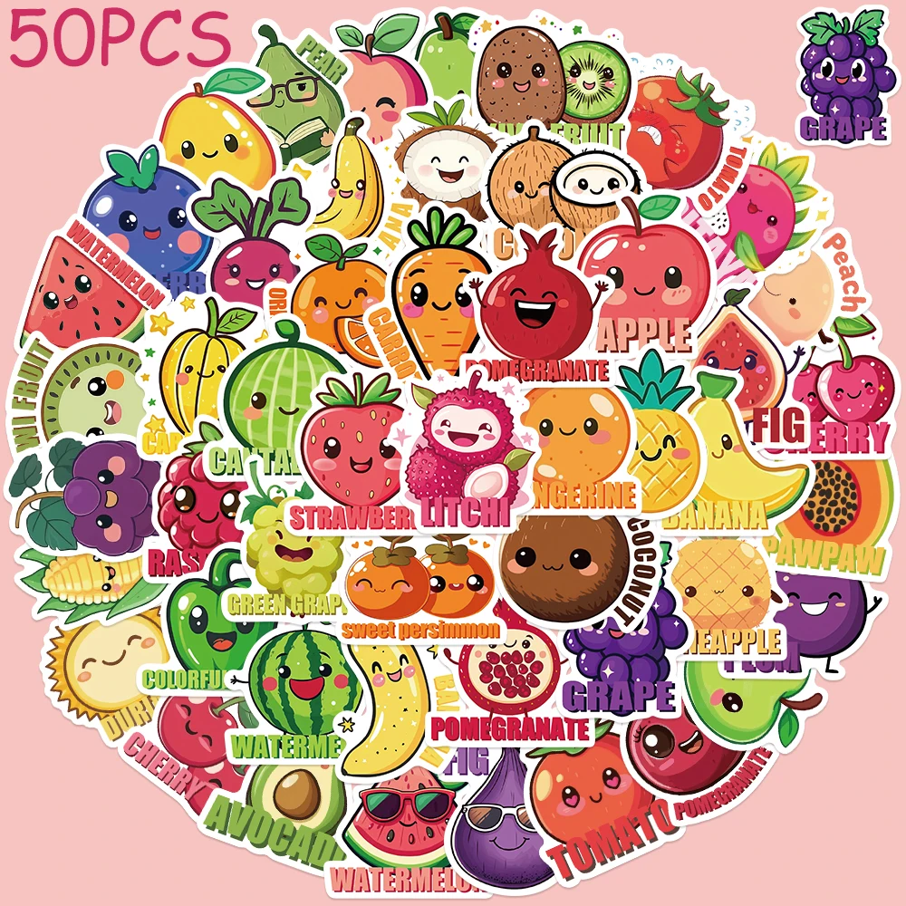 50pcs Cartoon Fruit Apple Orange Stickers Decals For Phone Notebook Suitcase DIY Graffiti Aesthetic Stickers Kids Toys Gifts