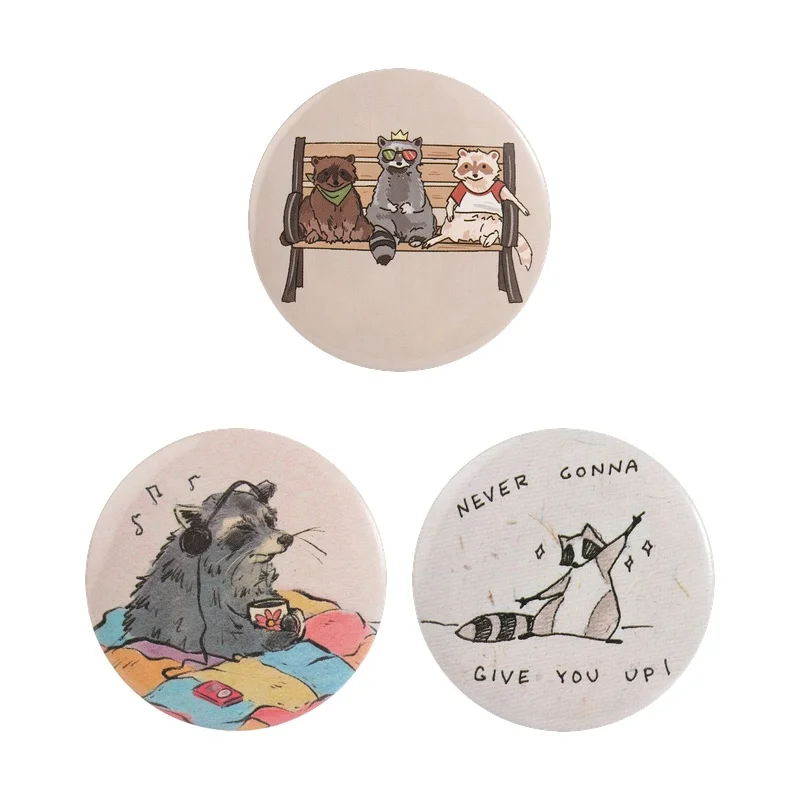 Cartoon Comic Raccoon Meme Badge Tinplate Soft Button Pin Funny Hand Drawn Style  Listening To Music And Dancing Raccoon Brooch