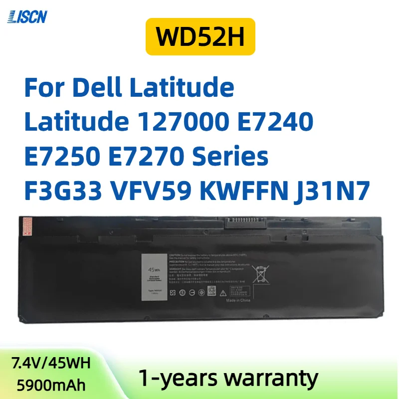 WD52H 7.4V 45Wh Replacement Battery For VFV59 HJ8KP F3G33 GD076 J31N7 0KKHY1 0KWFFN 0VFV59 Compatible For Dell Latitude Notebook