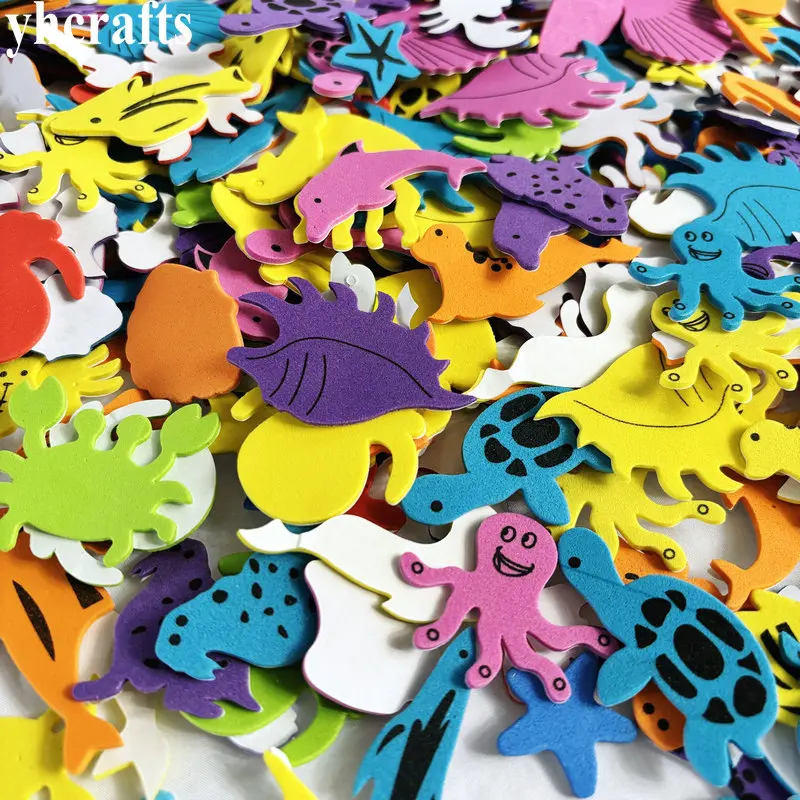 Autocollants en mousse animaux marins, 100 pièces, artisanat du monde de la mer, décoration artistique d\'été pour la maison, cadeaux de fête des