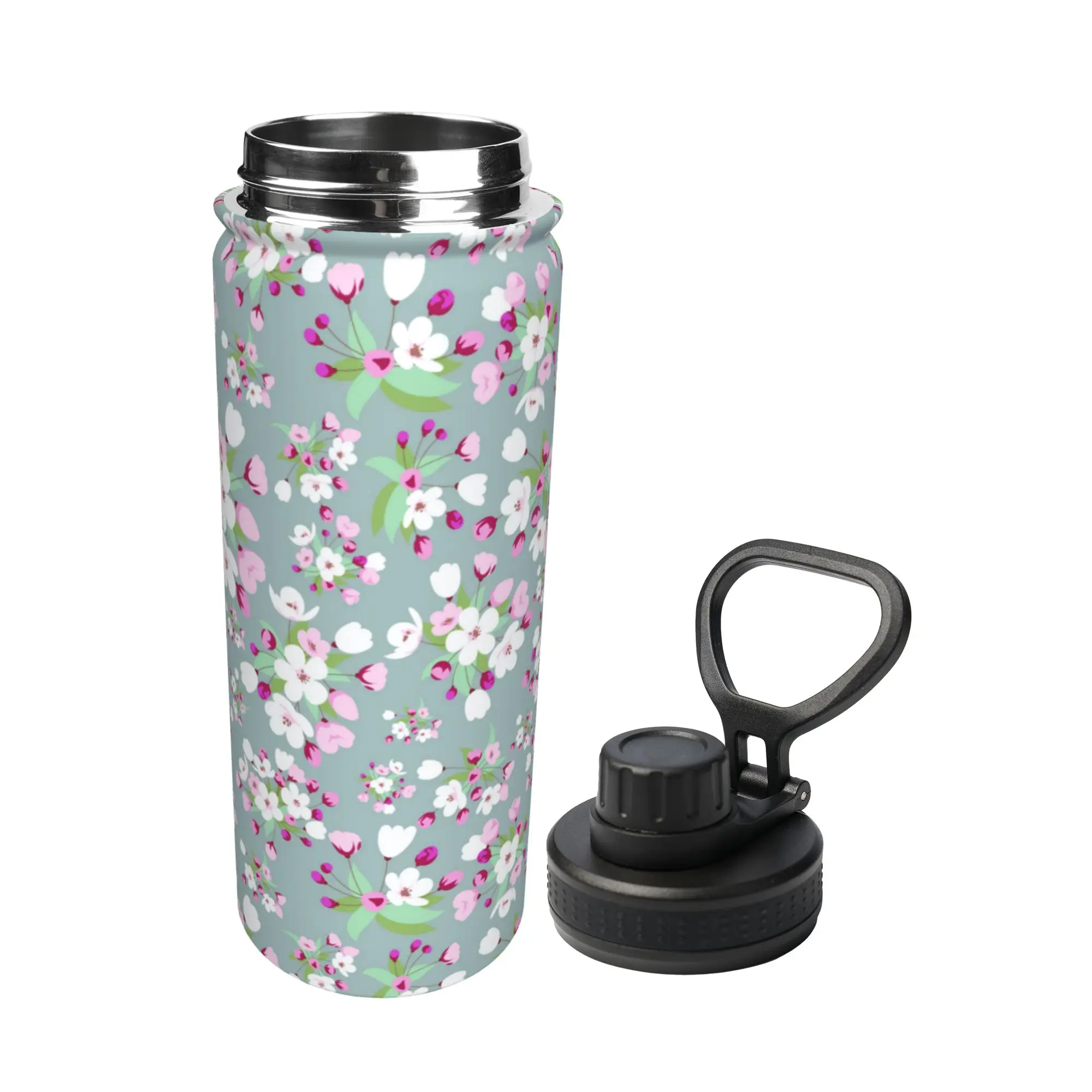 Japanese Sakura Cherry Blossom 18OZ Sports Insulated Kettle  Coffee Cups Vacuum Flask Travel Outdoor Mug Water Bottle