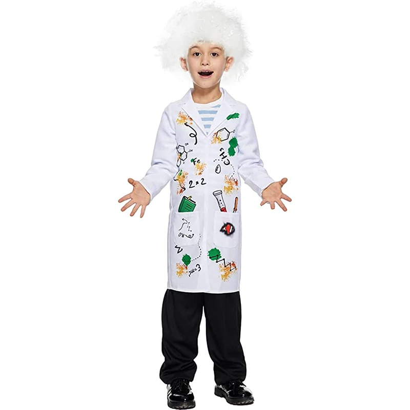 Disfraz de Halloween para niños, conjunto de chaqueta y Peluca de científico loco, novedad de 2023