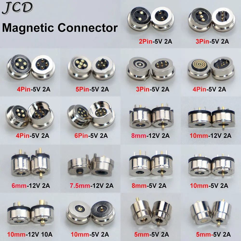 JCD 1 par 2/3/4/5/6/Pin macho hembra impermeable forma redonda imán de succión resorte Pogo Pin DC conector magnético de carga de energía ﻿