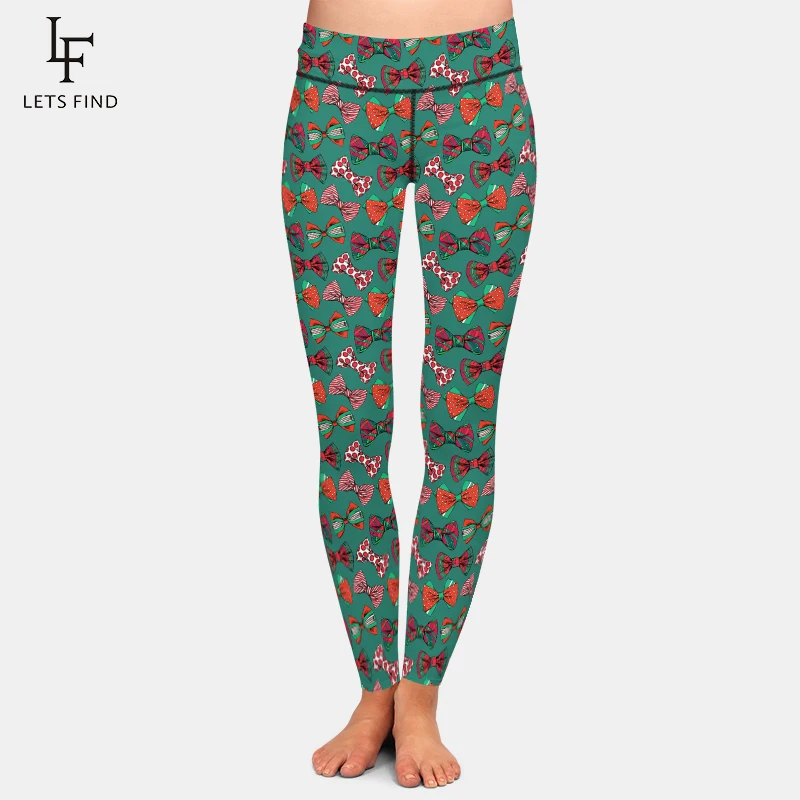 LETSFIND Winter New Women Pants 3D  Red and Green Christmas Bow Tie Pattern Print High Waist Fitness Sexy Slim Stretch Leggings