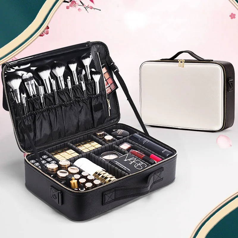 Professional Cosmetic Bag for Women Leather Travel Makeup Case Female Large Capacity Beauty Tool Makeup Brush Artist Make Up Box