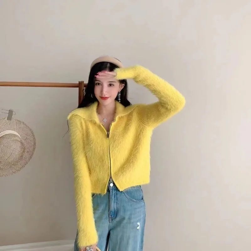 Suéteres de punto para mujer coqueta rosa, Top con mangas largas, tendencia 2025, Y2k, moda de otoño, cárdigans cortos coreanos para mujer