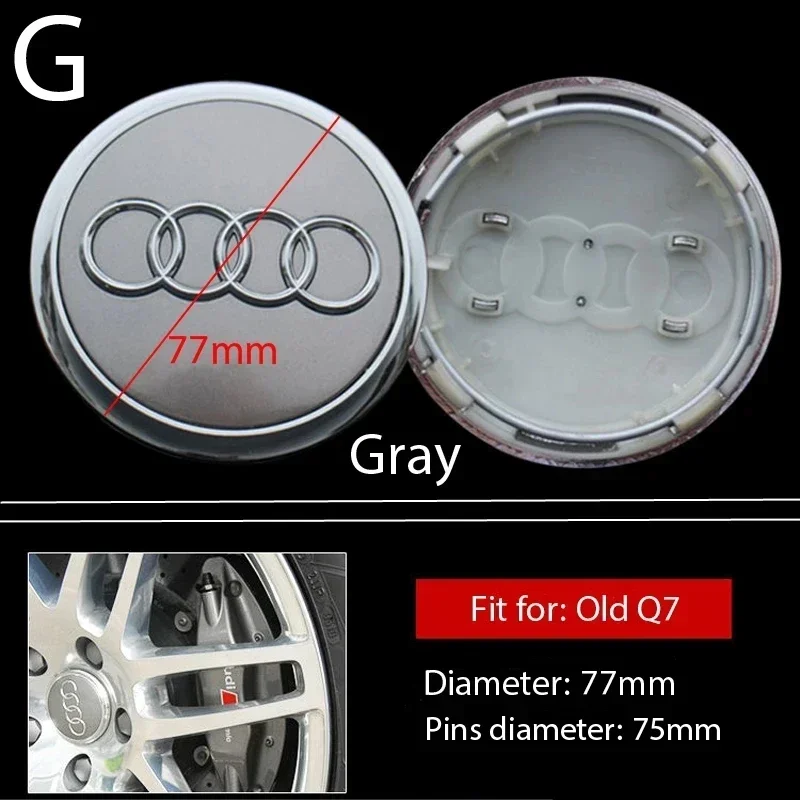 4Pcs 77mm Wheel Center Caps Hub Covers Car Styling 4L0601170 Badge For Audi Q7 Hubcap Cover Black Gray Decoration Accessories