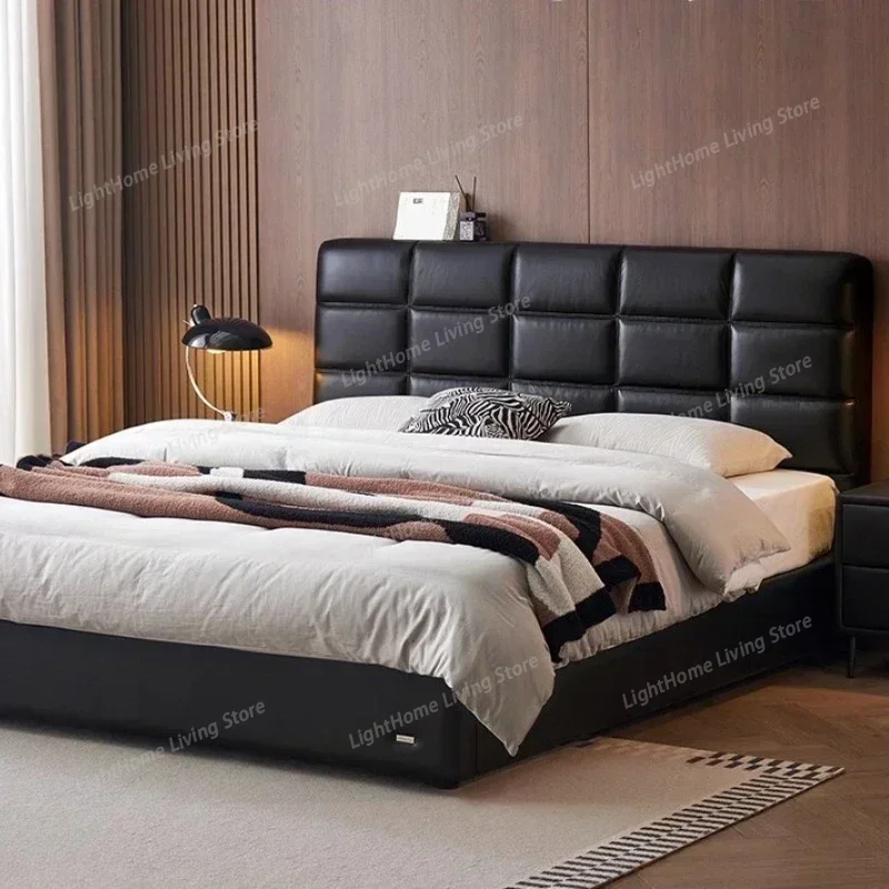 

150x200 180x200 Cm Queen Frame Queen Home Leather Bed Cowhide Double Bed 2 People Beds Frames Bedroom Furniture