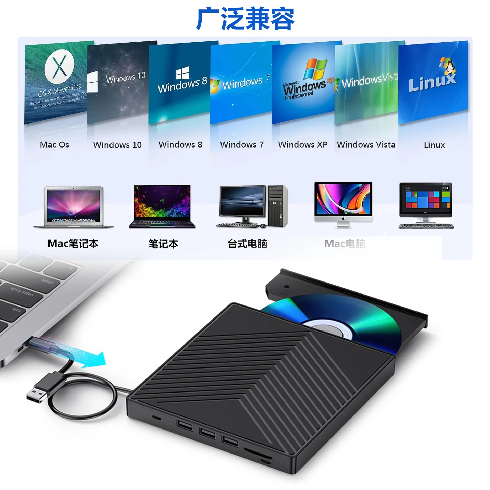 USB external dvd burner notebook computer universal optical drive burner 8-in-1 ultra-thin disc burner