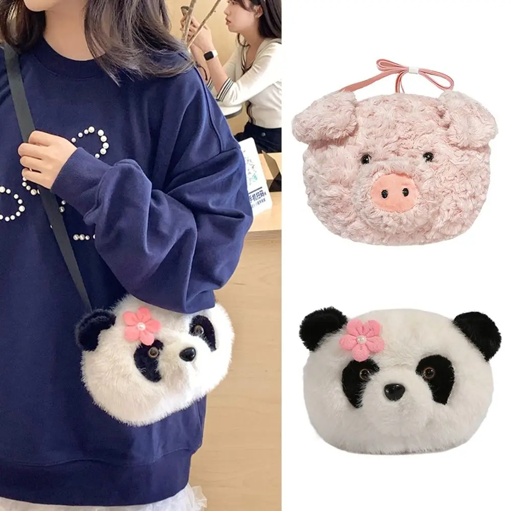 Creative Hairy Doll Bag Multicolor Plush Shoulder Bag Plush Cartoon Panda Piggy Hairy Doll Bag Soft Cartoon Animal Handbag