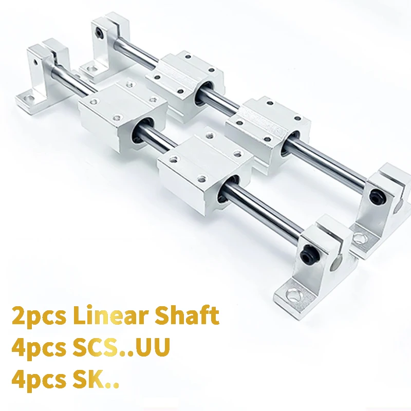 

10pcs/Set Optical Axis Linear Rail Shaft D8/10/12/16mm 100-800mm+SCS8/10/12/16UU Linear Bearing Blocks+SK8/10/12 Bearing Support