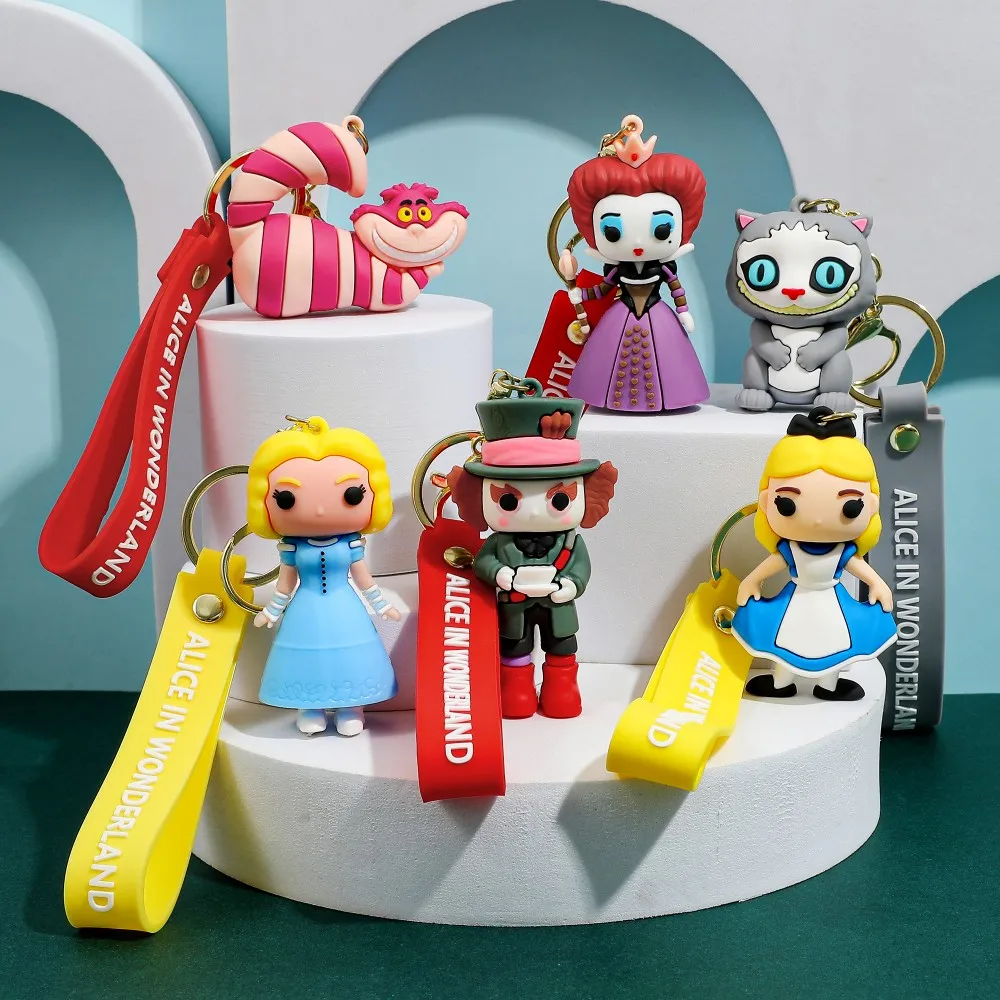 LLavero de silicona de Alicia en el país de las Maravillas, figura de película de Anime 3D encantadora, llaveros, mochila, bolso, accesorios para coche, regalo