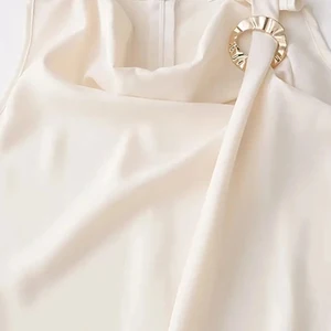 Women's Traf-Blouses of Golden, Sleeve Without, Collar, Rear Zipper, Women's Shirts, Chic Tops, Fashion 10 Main Sales Gold Blouse - №9