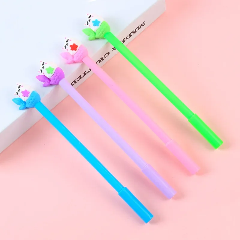 50PCS Creative Stationery Cartoon Mermaid Gel Pen Lovely Imitation Fish Tail Learning Stationery Needle Pipe Water PenGel Pens