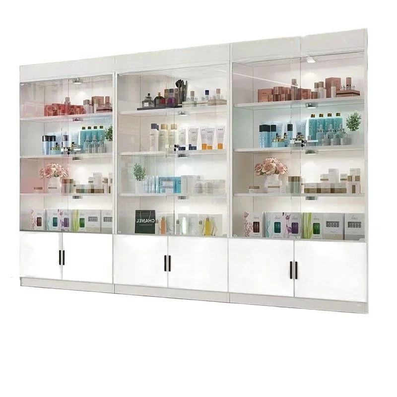 

With lock, commercial, glass door cabinet, sample display, cosmetic products