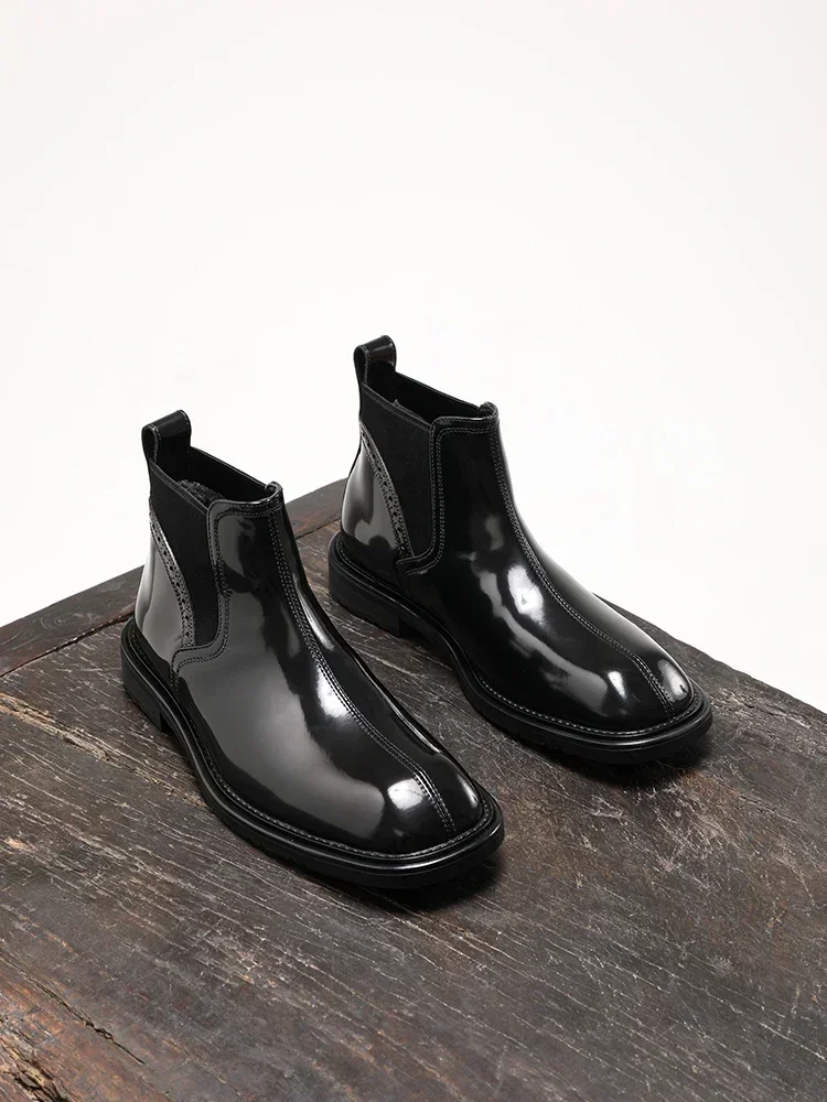 

2025 Autumn New Men's Formal Shoes Genuine Leather Square Toe Chelsea Boots