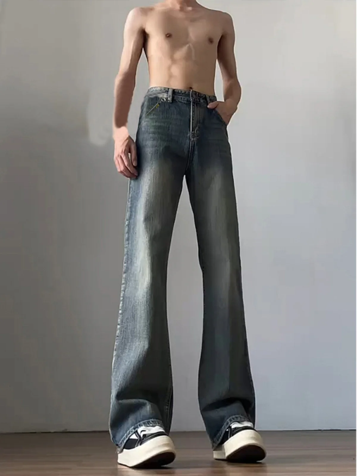 

American Retro Bamboo Pattern Men's Jeans Straight Narrow Version Slimming Flared Pants Long Pants Youth Trend Resistant Wear