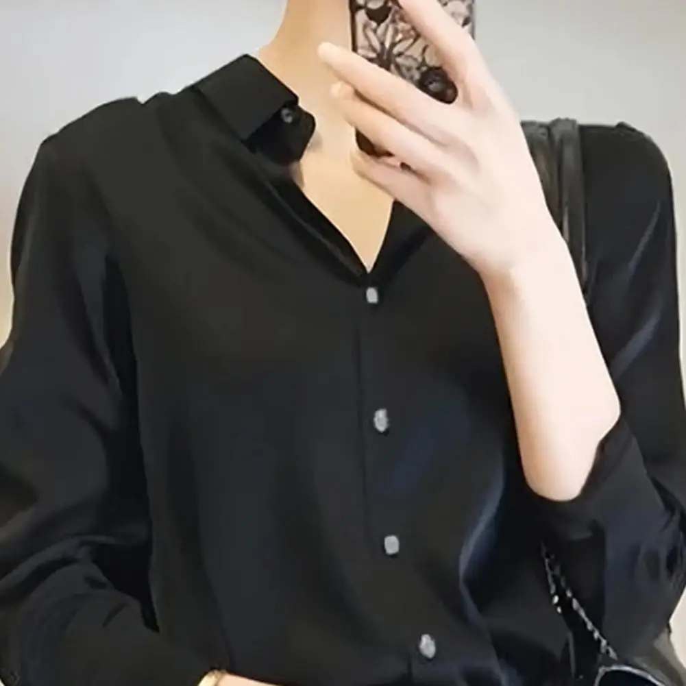 

Блузка с длинным рукавом, топы, женская рубашка на пуговицах с лацканами, свободные атласные майки, элегантные весенне-летние офисные женские рубашки, топ