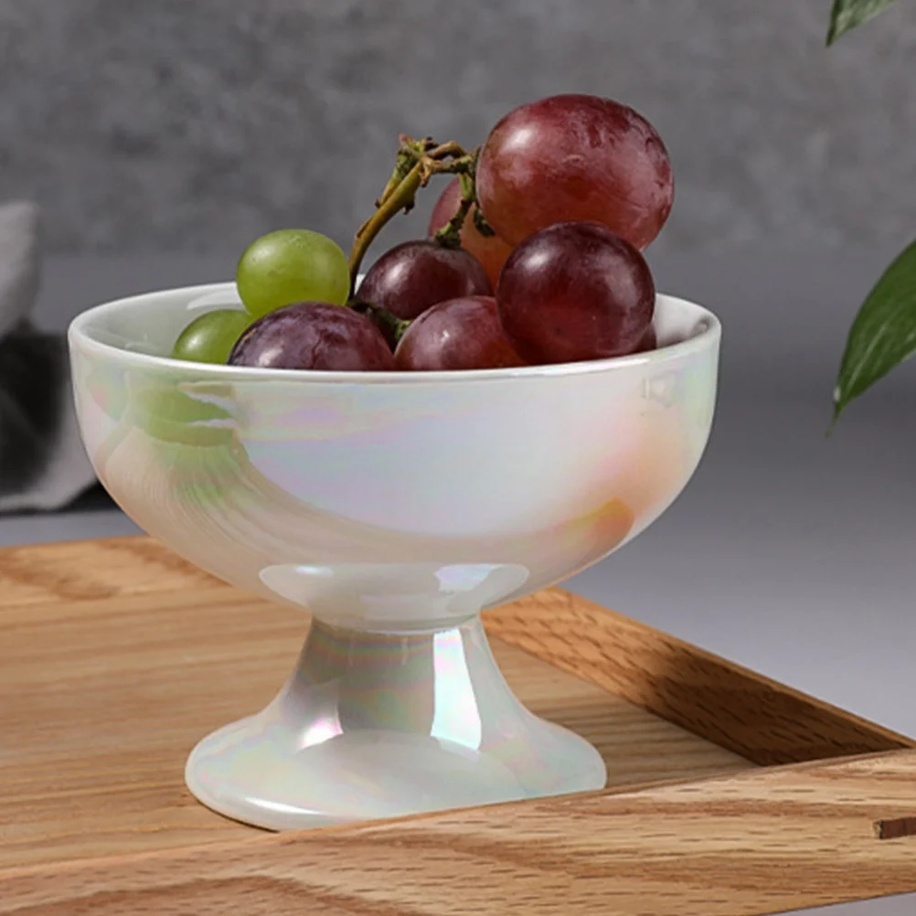 

Japanese Style Pearl Glazed Tall Ceramic Fruit Bowl Smooth Rim Delicate Handmade Decorative Tray Easy Clean Pottery