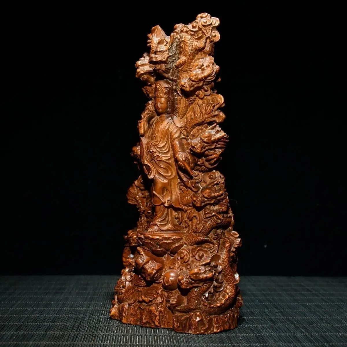Hand Carved Wood Nine-Dragon Guanyin Statue Figurine Desktop Ornaments Home Decoration Crafts Tea Pet Decor