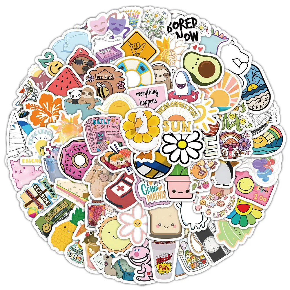 100PCS Cartoon Fresh Graffiti Waterproof Stickers for Helmet Bicycle Hand Account Pencil Case Decals Peel Joy Sticker Store
