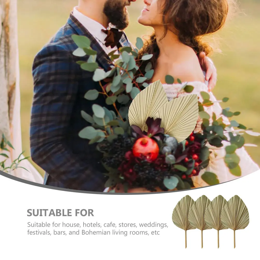 ใบปาล์มแห้ง 4 ชิ้น สำหรับตกแต่งงานแต่งงาน งานปาร์ตี้ ใบปาล์มสดใส รูปทรงพัด สำหรับจัดดอกไม้ ของตกแต่ง ใบไม้เขตร้อน