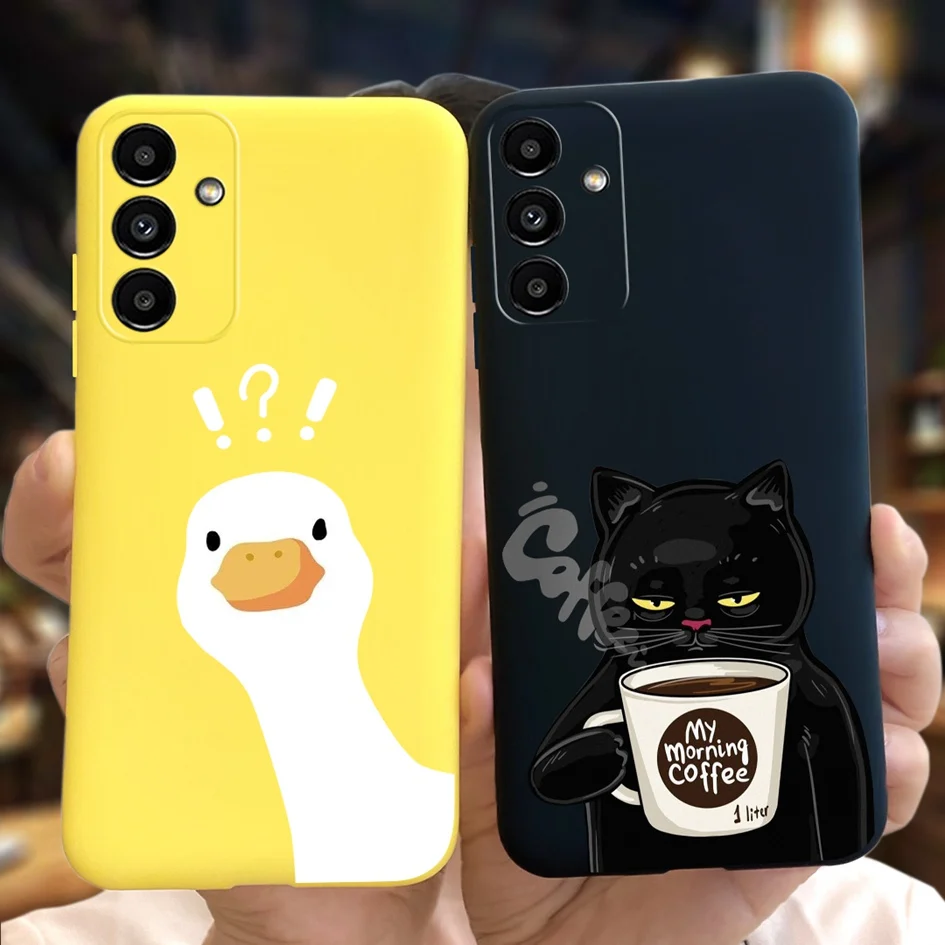 For Samsung A14 5G 2023 Case Lovely Yellow Duck Cat Cartoon Funda For Samsung Galaxy A14 SM-A145F SM-A146B Phone Cover A 14 Etui