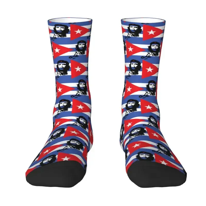 Che Guevara With Cuba Flag Dress Socks Men's Women's Warm Breathable Funny Novelty Cuban Socialism Freedom Crazy Crew Socks