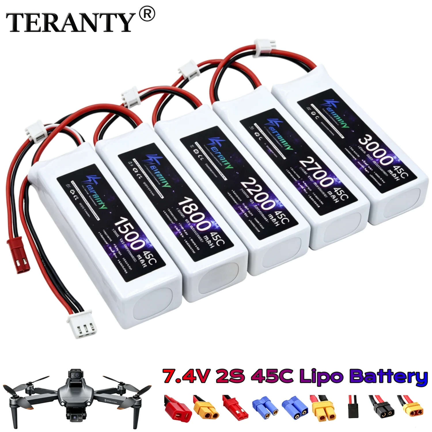7.4V 2S Lipo Battery Rechargeable Lithium Polymer Batteries 1500-3000mAh 45C RC Car Drone Helicopter Aircraft Model Parts Toys