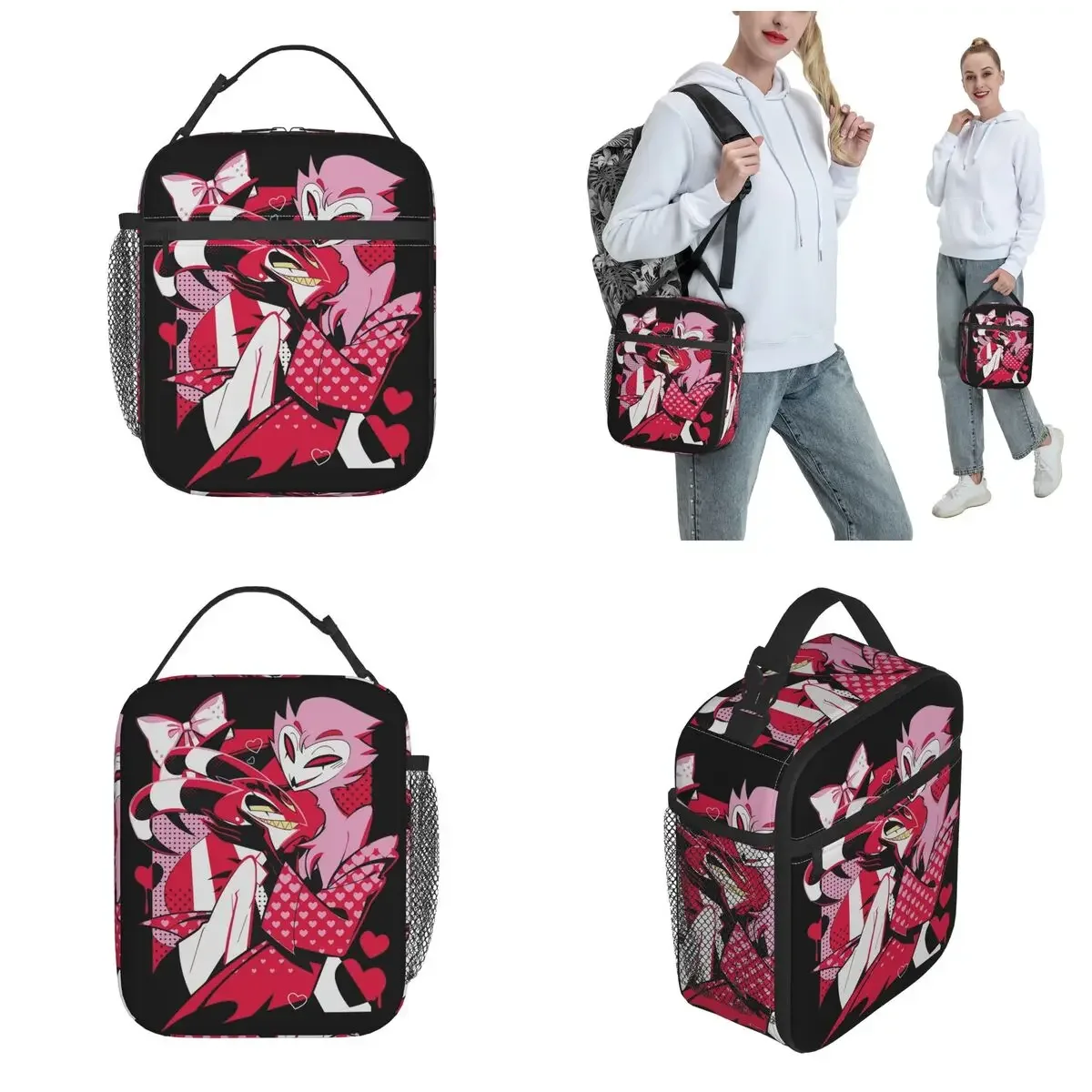 Helluva Boss Cartoon Insulated Lunch Bag Blitzo x Stolas Food Container Portable Cooler Thermal Lunch Box For Travel