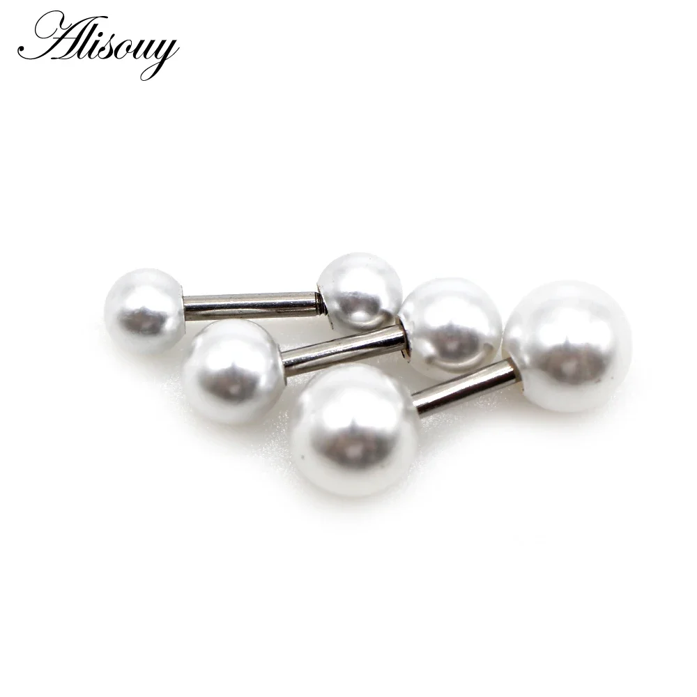 Alisouy 2 pieces Stainless Steel 4mm/5mm/6mm Double-sided Imitation Pearl Screw Ear Stud Earrings Piercing body Jewelry