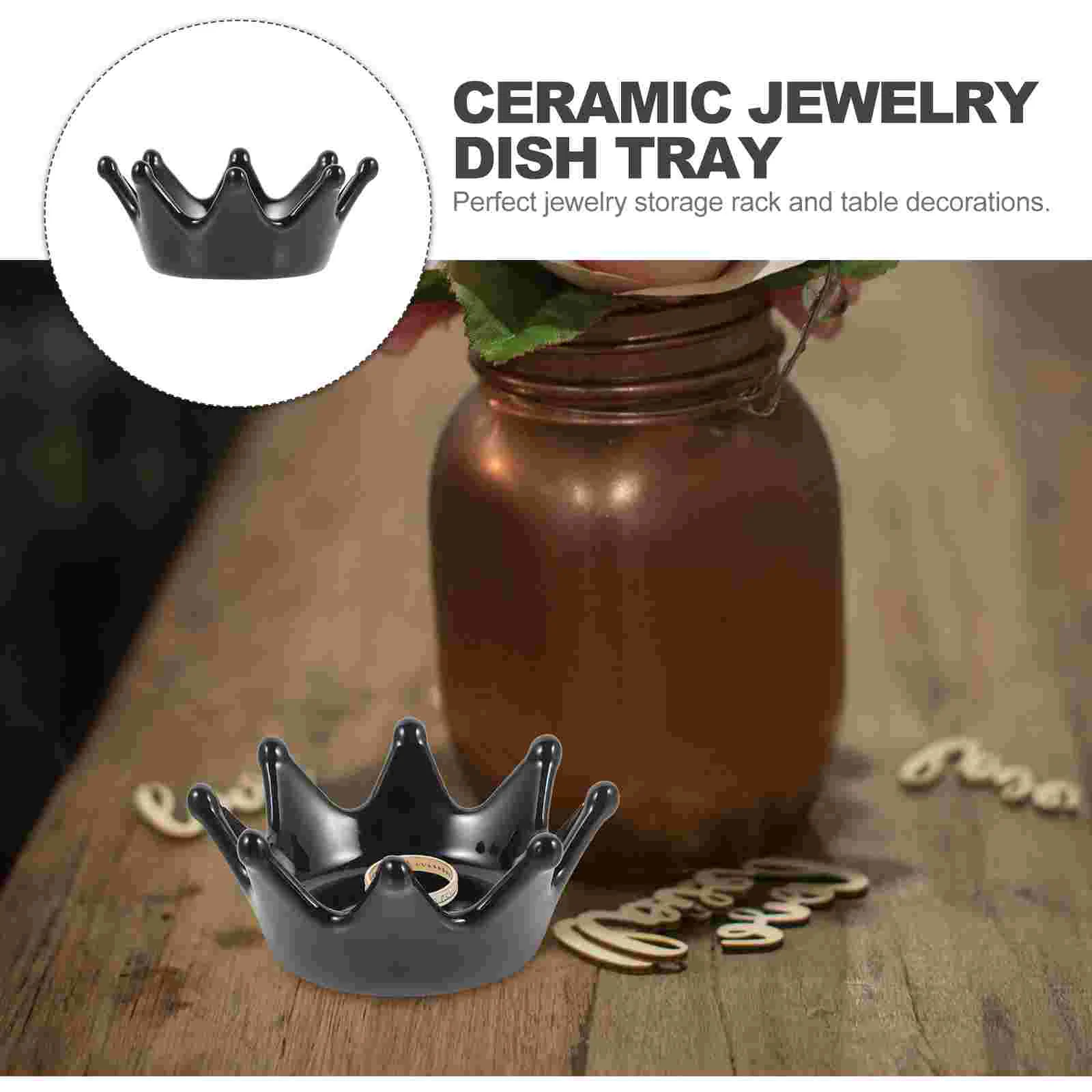 Decoration Personalized Crown Jewelry Storage Dish Ring Holder Trinkets Tray Organizer Black Display