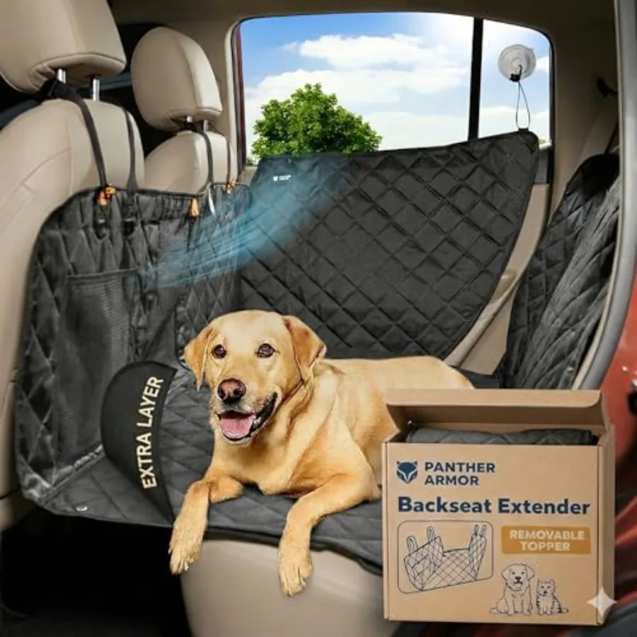 

Foldable 8-Panel Waterproof Dog Car Seat Cover with Hard Bottom Backseat Extender and 2 Door Protectors Washable Bench Seat Pro