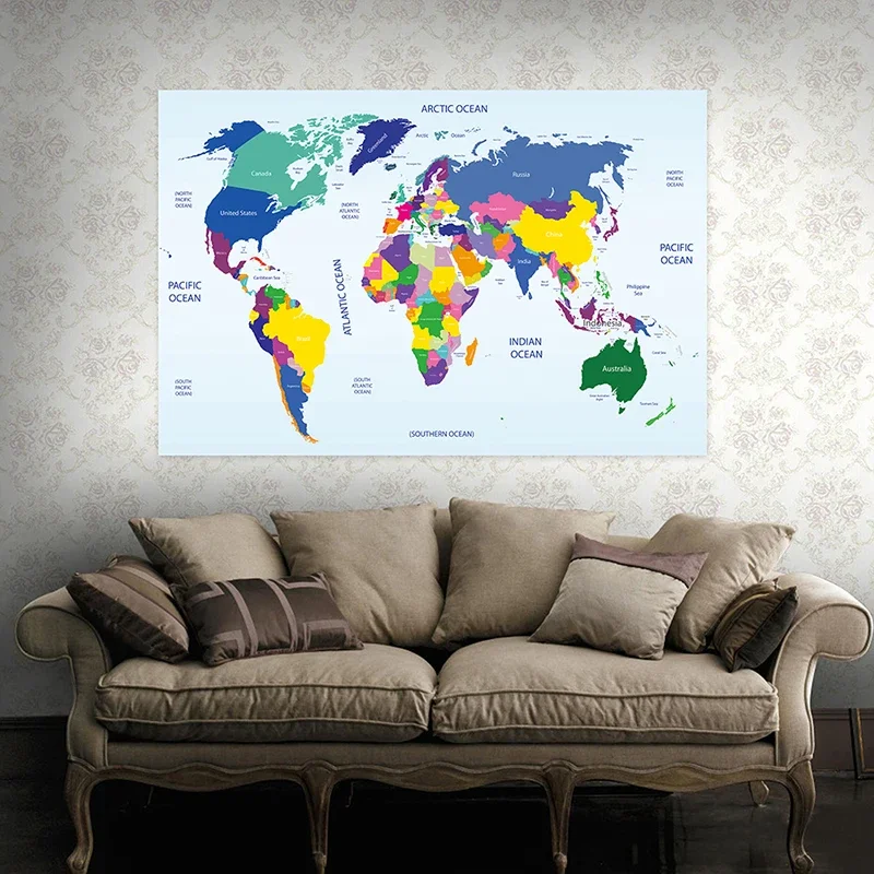 Colorful Non-woven World Map 150x100cm Country Plate Map for Office and School Education Wall Decor Poster