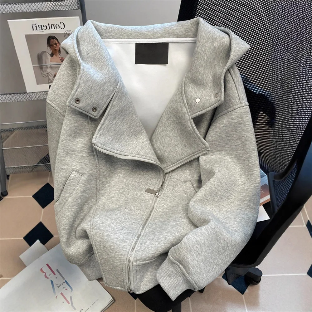 American Style Double Zipper Cardigan Sweatshirt Men's Autumn Winter Irregular Design Hooded Jacket Trendy  Hoodie