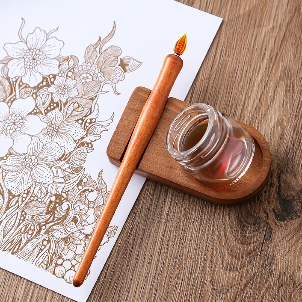 Vintage Style Glass Nib Dip Pen Wood Body For Art Painting Drawing Sketching Calligraphy Writing Stationery