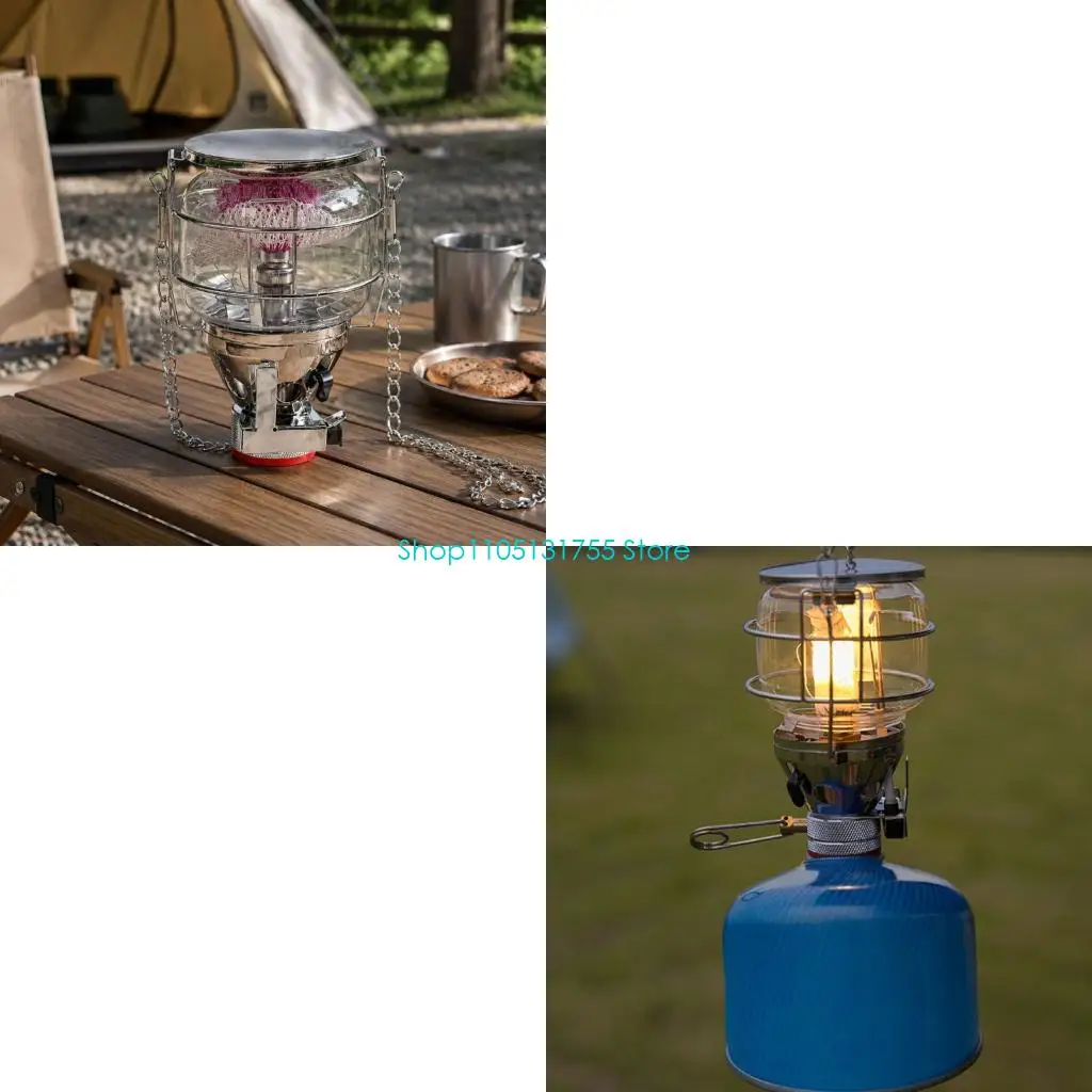 K0EF Camping Gas Light with Storage Case, Hand Flame Control, Glass Globe and Suspension Chain for Organized Transport and