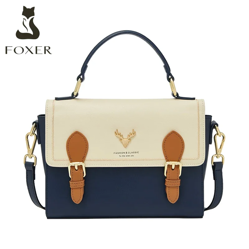 FOXER Brand Women Satchels Split Leather Messenger Bag Ladies Designer Handbag Fashion Dating Flap Shoulder Crossbody Bag Female