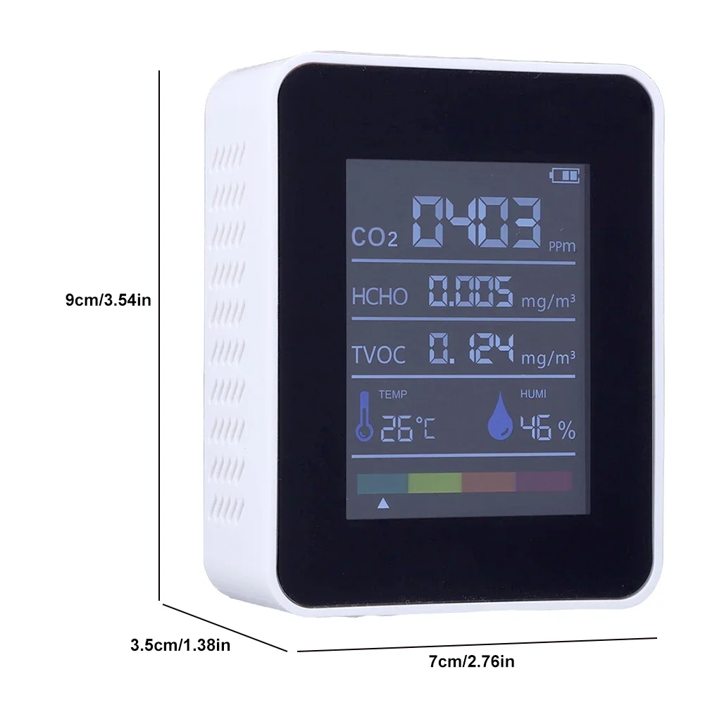 Multifunctionele 5-in-1 CO2-meter Digitale temperatuur-vochtigheidstester Kooldioxide TVOC HCHO-detector Luchtkwaliteitsmonitor