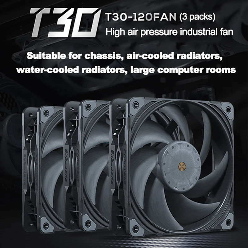 Phanteks T30 120mm Industrial Grade High Wind Pressure Cooling Fan 4Pin PWM 3000 RPM Vapo Bearing PC Silent Case Fan