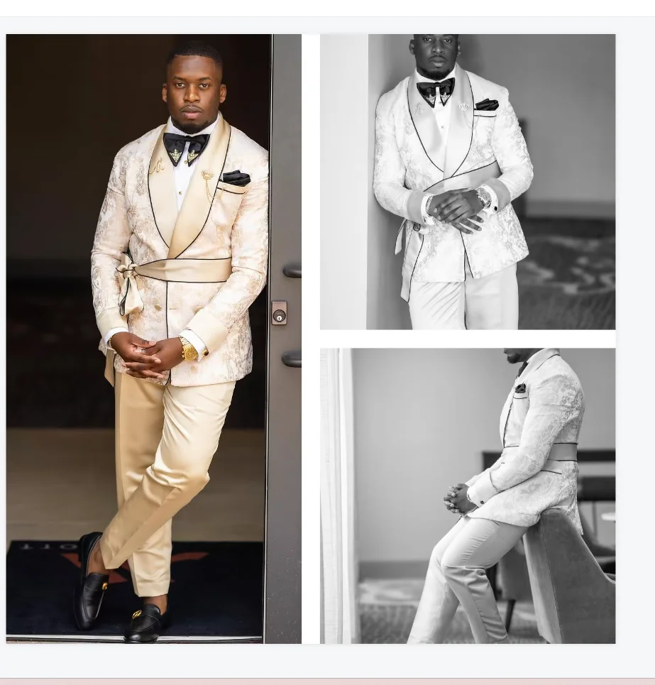 

Jacquard Men Suits 2 Piece Blazer+Pants Belted Single Breasted Wedding Tuxedo Coat Customized Formal Office Jacket Trouser