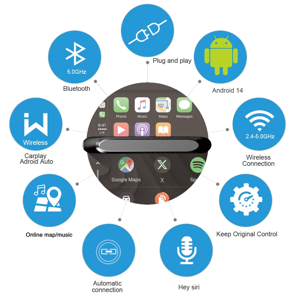 XUDA CarPlay AI Box 4+64G Android 14, Wireless Android Auto Smart TV Box Support YouTube Netflix Car Accessories Intelligent Systems - Image 2