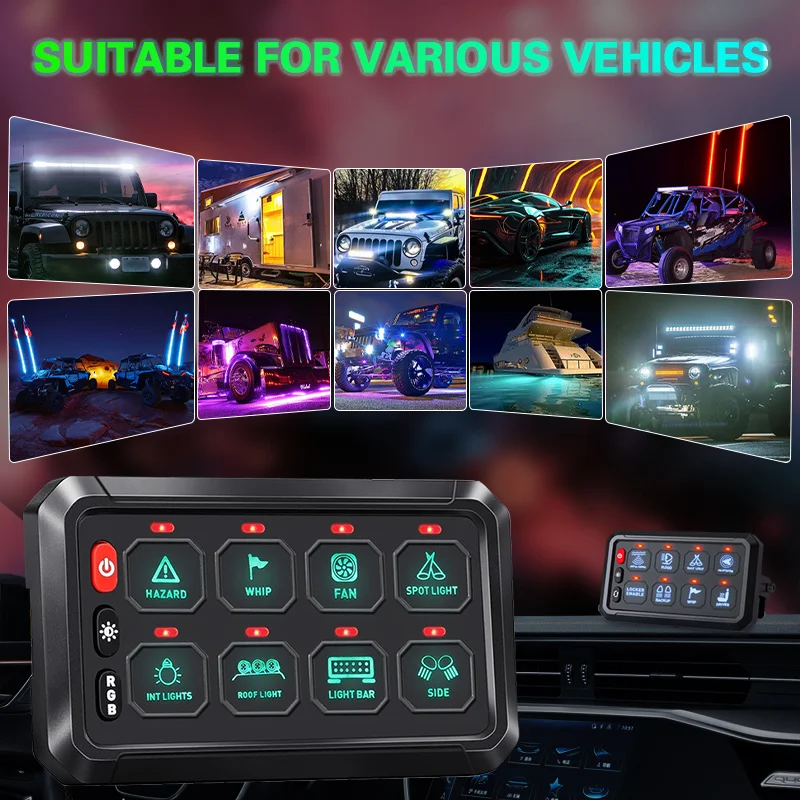 APP التحكم على الطرق الوعرة لوحة التبديل 12 فولت 24 فولت التلقائي عكس الضوء RGB 8 عصابة لوحة التبديل لسيارة شاحنة UTV ATV البحرية RV #5